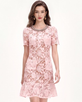 Beading slim light luxury lotus leaf edges dress for women