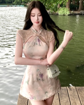 Pinched waist floral dress summer T-back for women