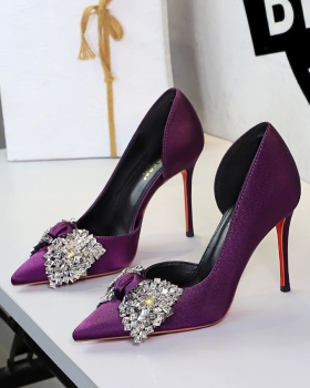 Rhinestone hollow bow high-heeled low sexy pointed shoes
