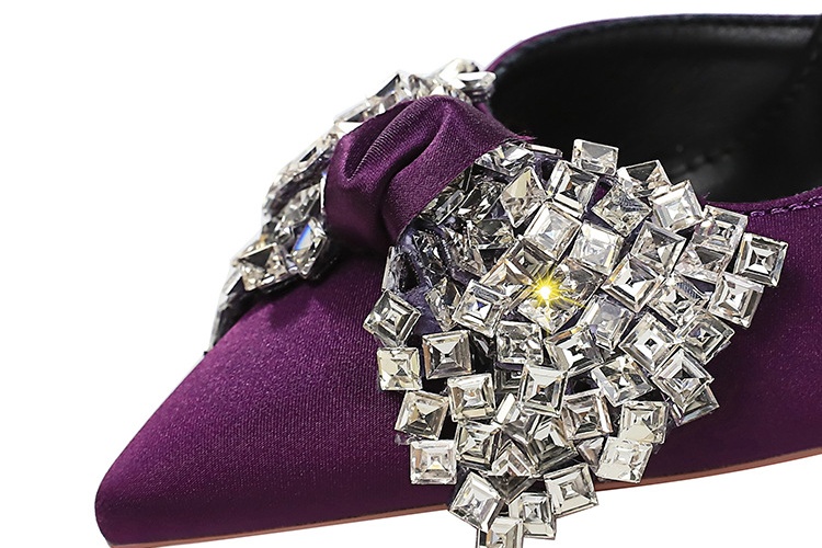 Rhinestone hollow bow high-heeled low sexy pointed shoes