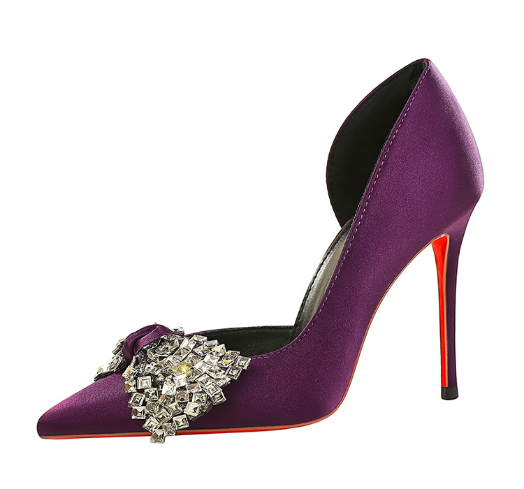 Rhinestone hollow bow high-heeled low sexy pointed shoes