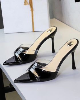 Patent leather open toe slippers high-heeled shoes