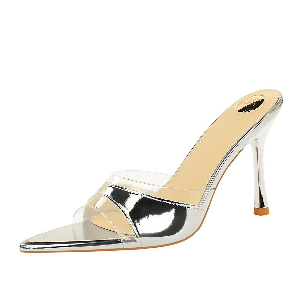 Patent leather open toe slippers high-heeled shoes