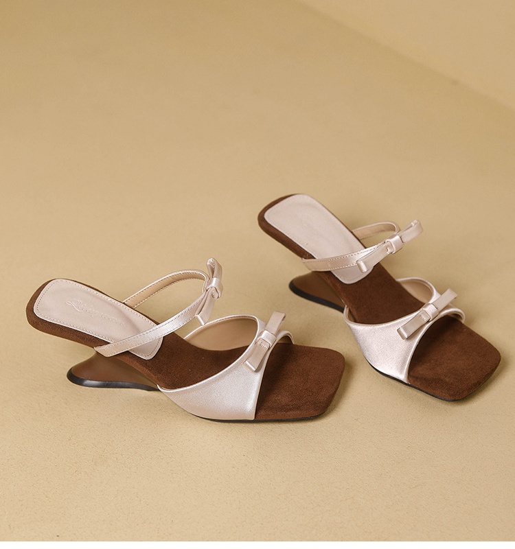 Thick bow lazy shoes high-heeled sandals for women