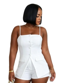 European style elegant Pseudo-two sling slim jumpsuit