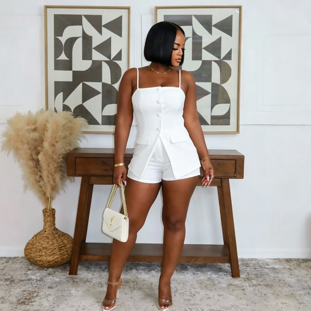European style elegant Pseudo-two sling slim jumpsuit