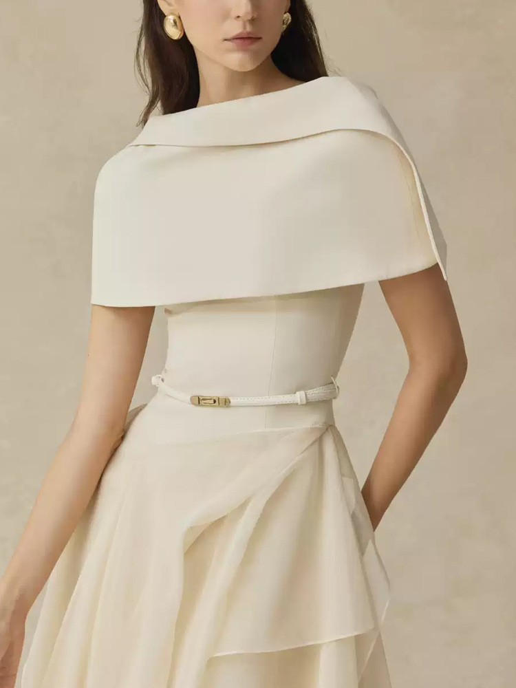 Flat shoulder slim dress elegant laminated shawl for women