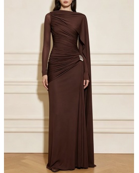 Fold brown banquet shawl light luxury ladies long dress