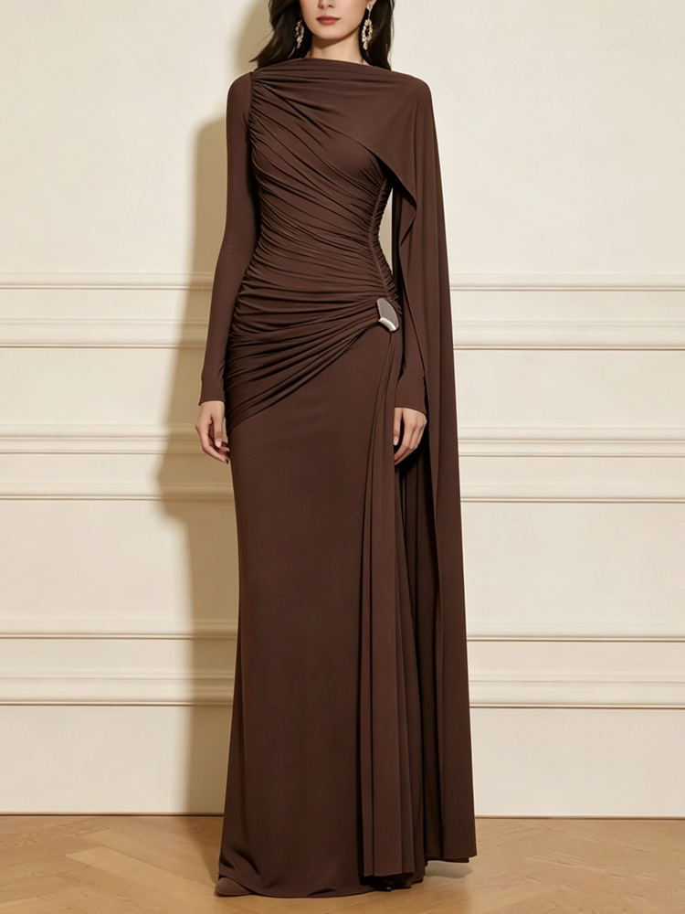 Fold brown banquet shawl light luxury ladies long dress