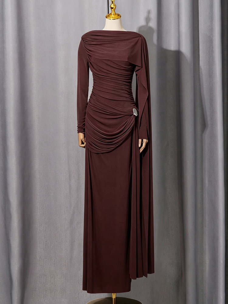 Fold brown banquet shawl light luxury ladies long dress