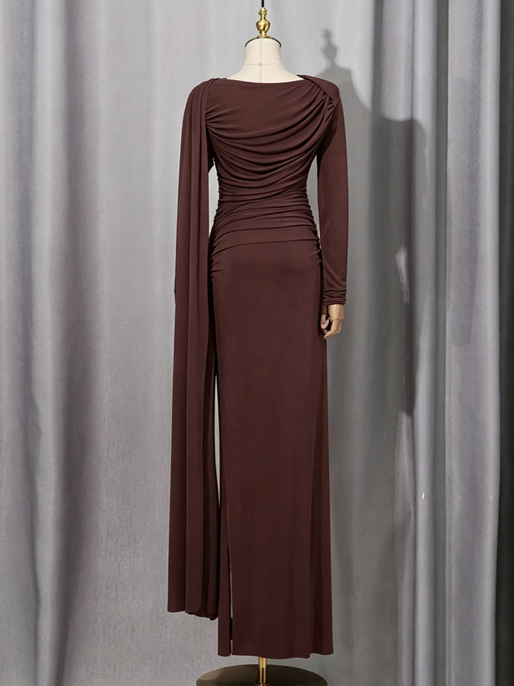 Fold brown banquet shawl light luxury ladies long dress