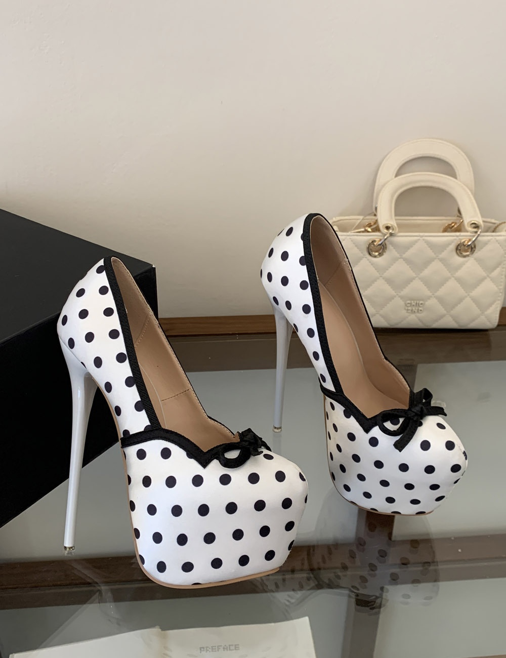 Autumn polka dot high-heeled shoes lady shoes