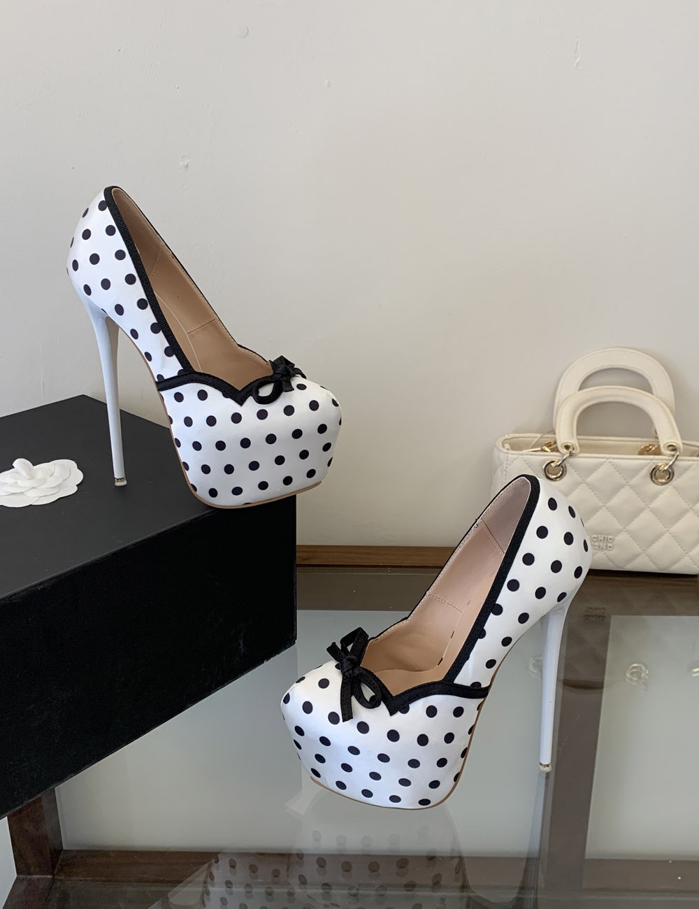 Autumn polka dot high-heeled shoes lady shoes