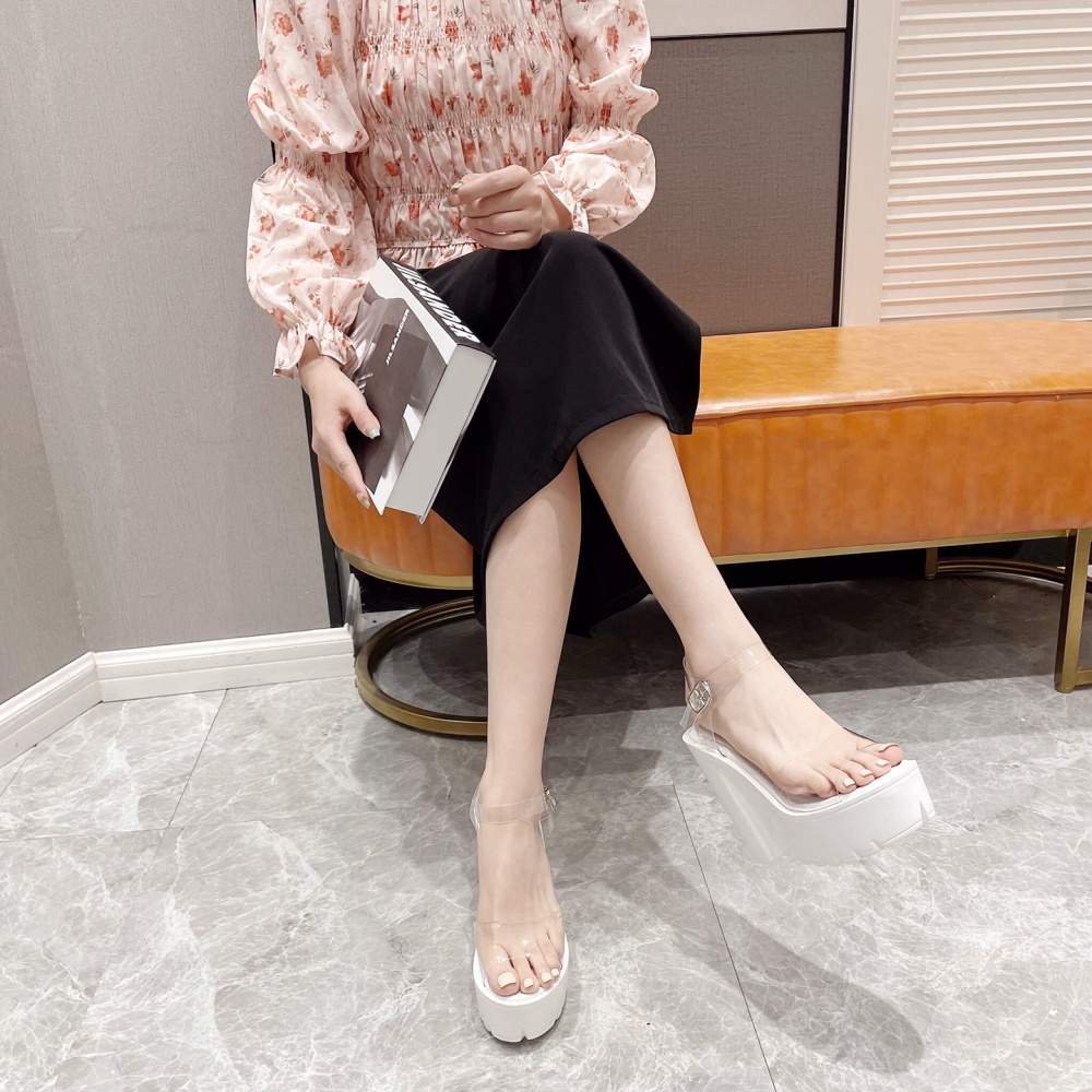 Thick crust sandals transparent plastic platform for women