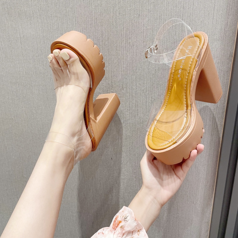 Thick crust sandals transparent plastic platform for women
