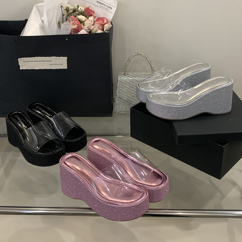 Transparent summer wears outside slippers for women