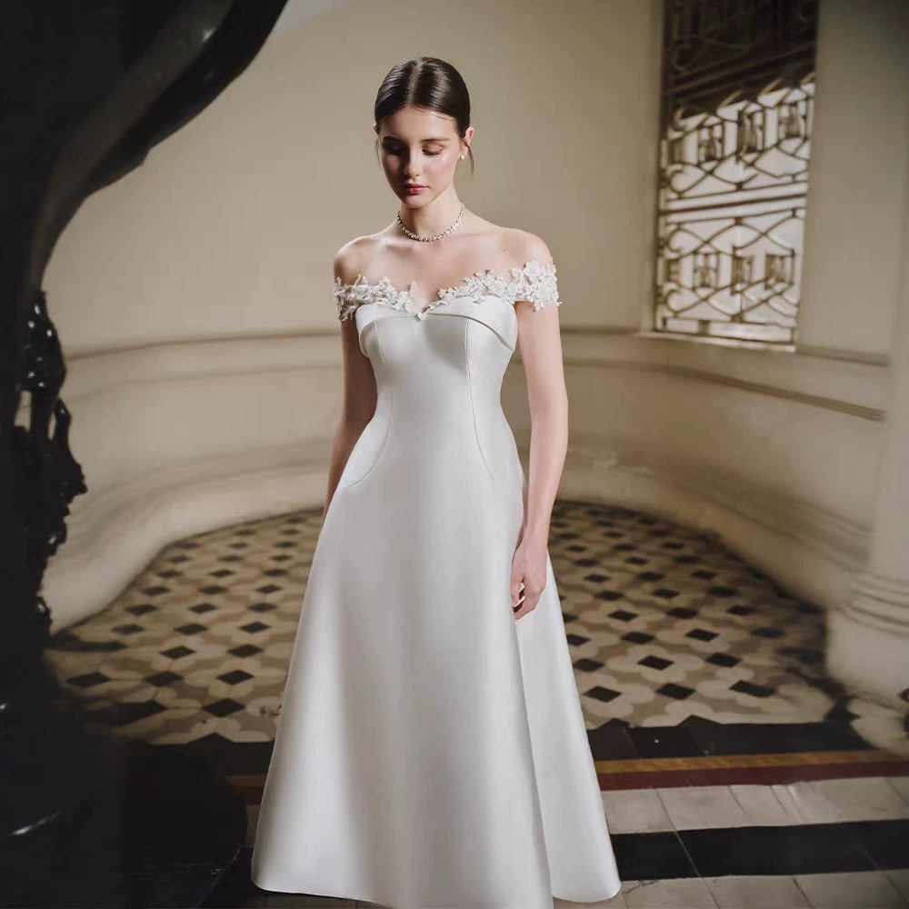 Flat shoulder temperament dress flowers elegant formal dress