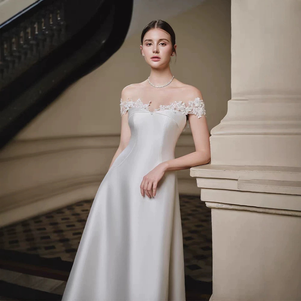 Flat shoulder temperament dress flowers elegant formal dress