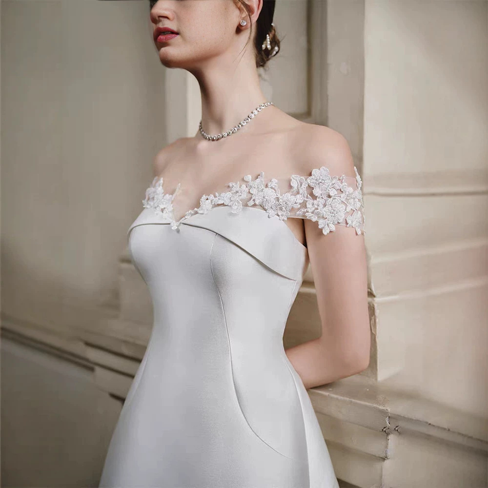 Flat shoulder temperament dress flowers elegant formal dress