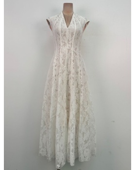 Pinched waist France style long dress retro niche dress