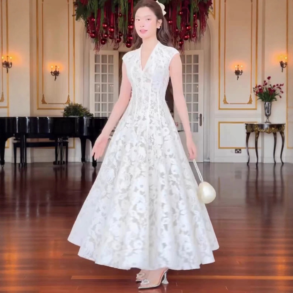 Pinched waist France style long dress retro niche dress