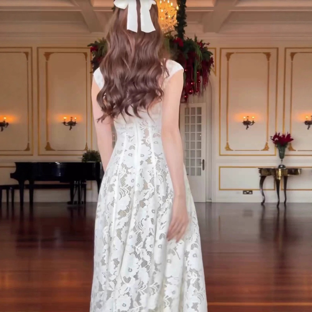 Pinched waist France style long dress retro niche dress