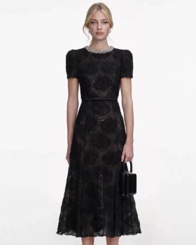 Niche elegant long dress slim flowers dress 2pcs set