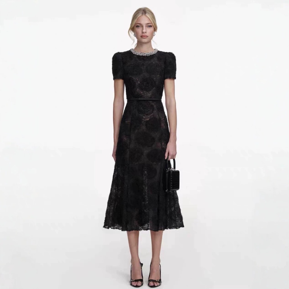 Niche elegant long dress slim flowers dress 2pcs set