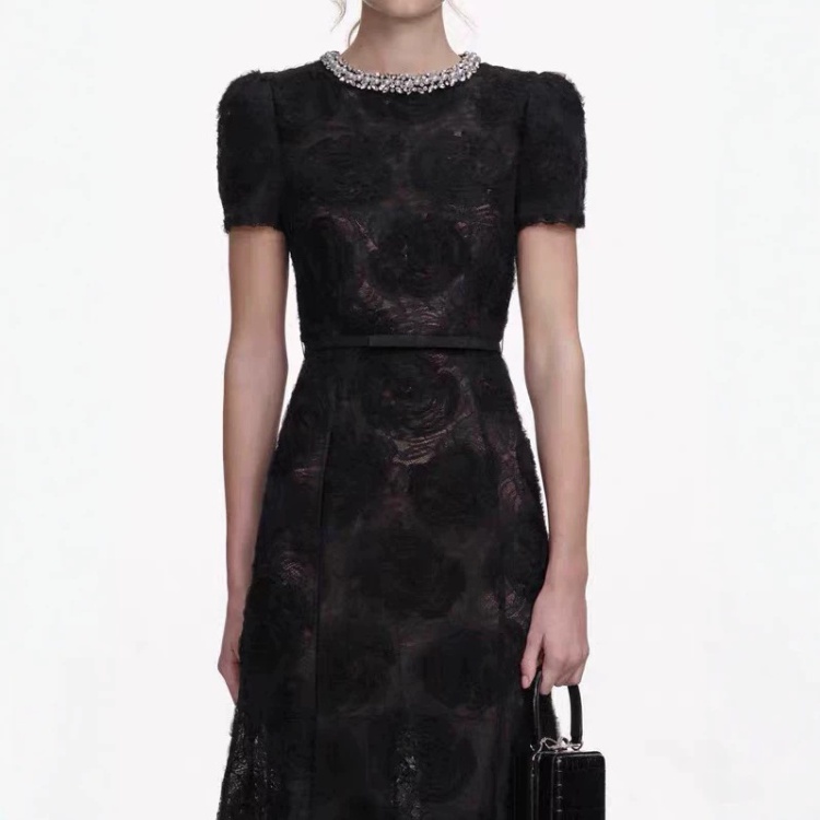 Niche elegant long dress slim flowers dress 2pcs set