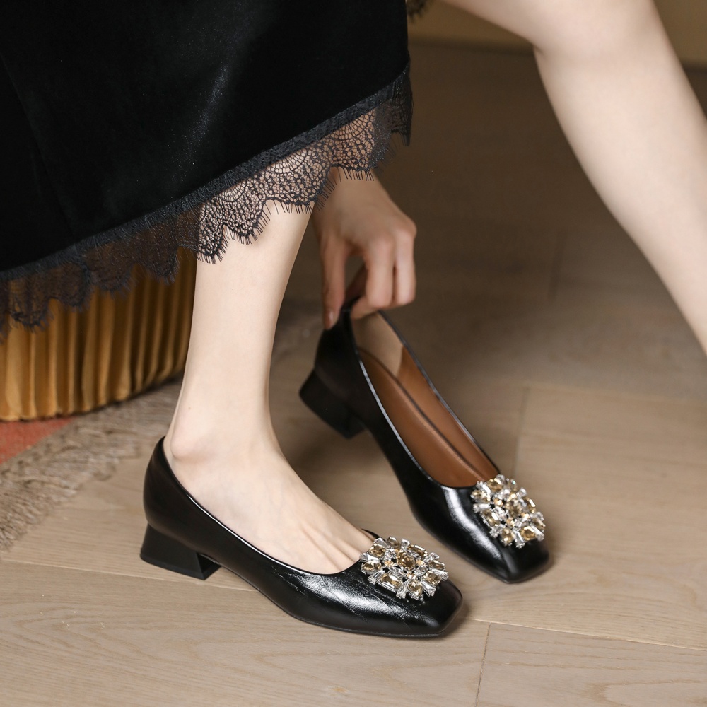 Square head lazy shoes rhinestone shoes