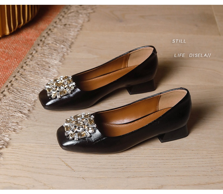 Square head lazy shoes rhinestone shoes
