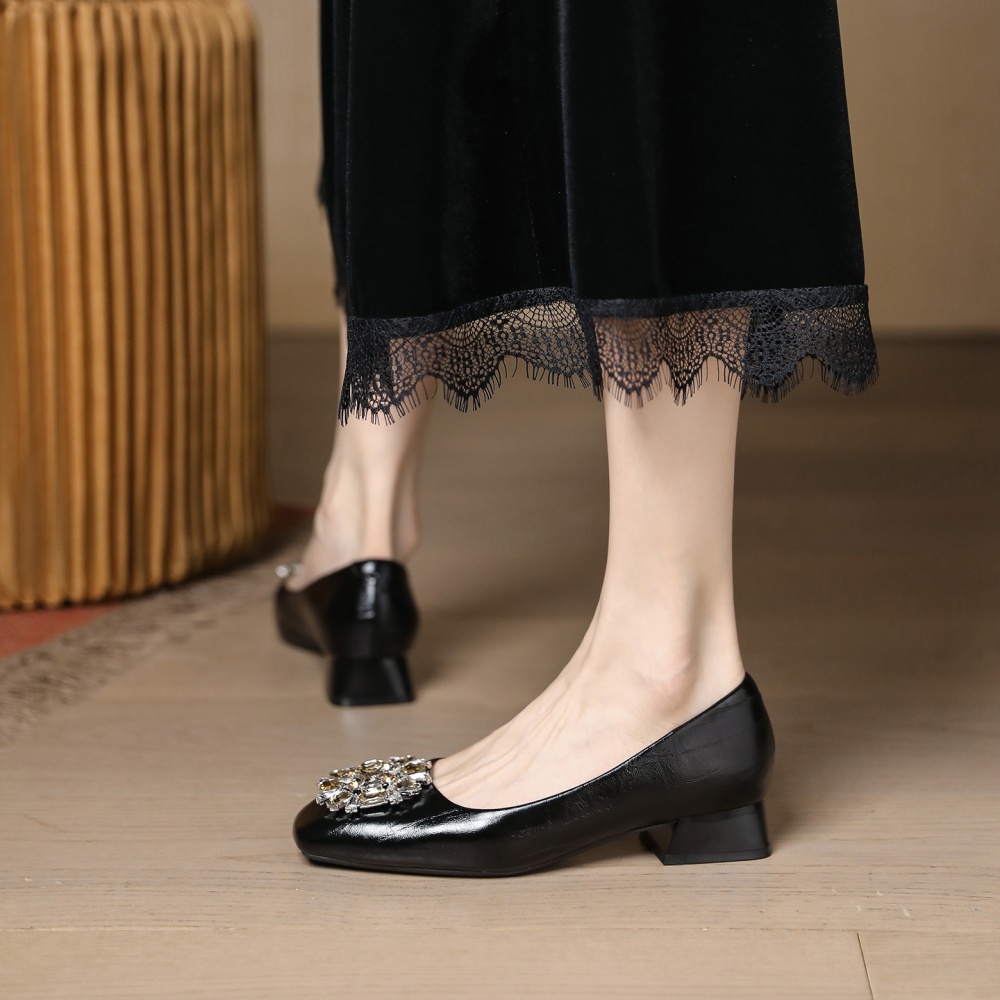 Square head lazy shoes rhinestone shoes