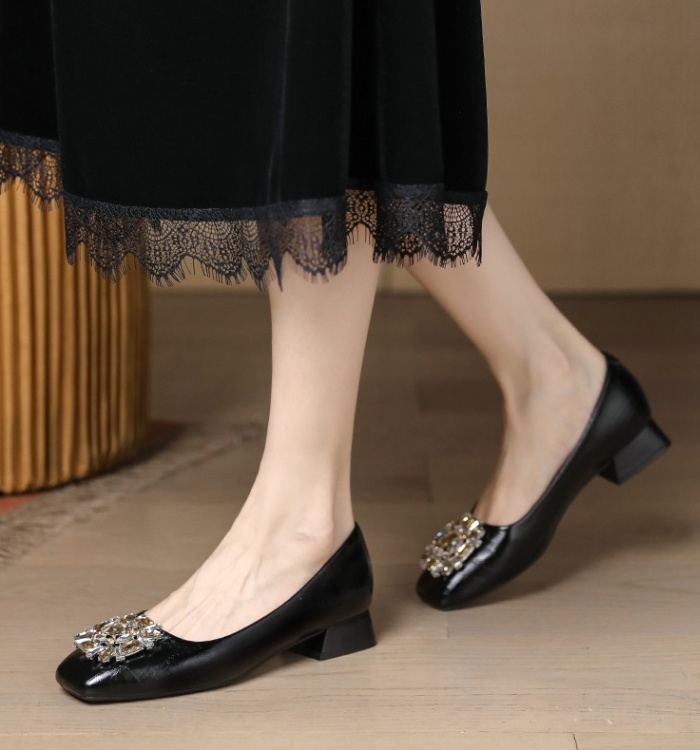 Square head lazy shoes rhinestone shoes