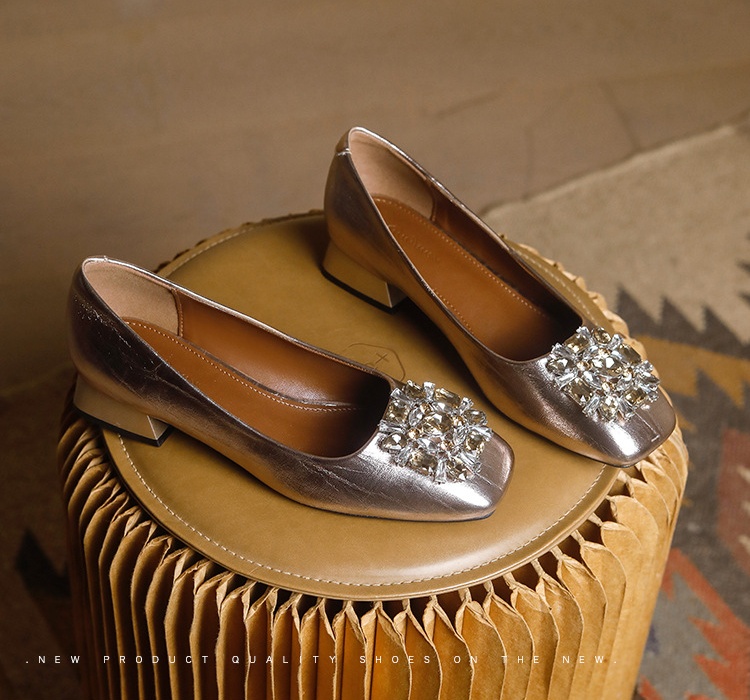 Square head lazy shoes rhinestone shoes