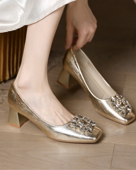 France style low shoes square head side buckle lazy shoes