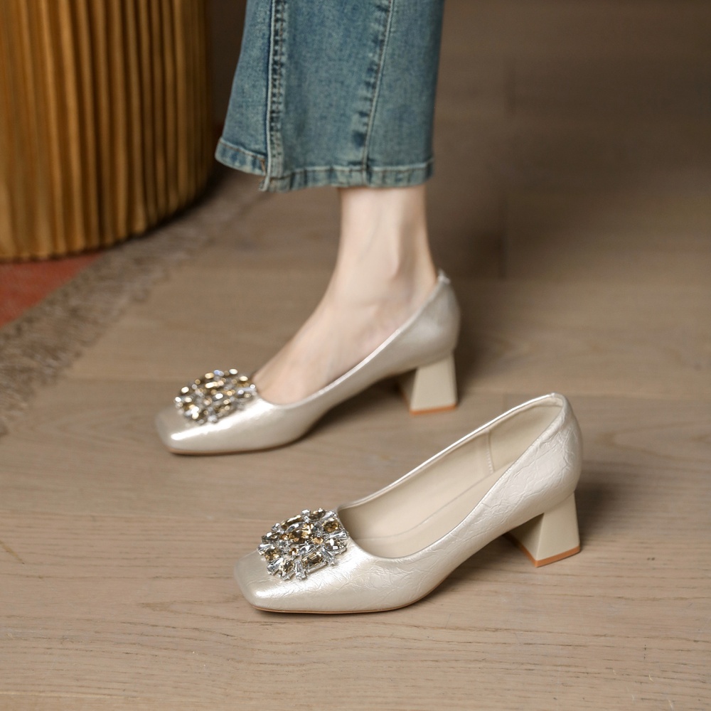 France style low shoes square head side buckle lazy shoes
