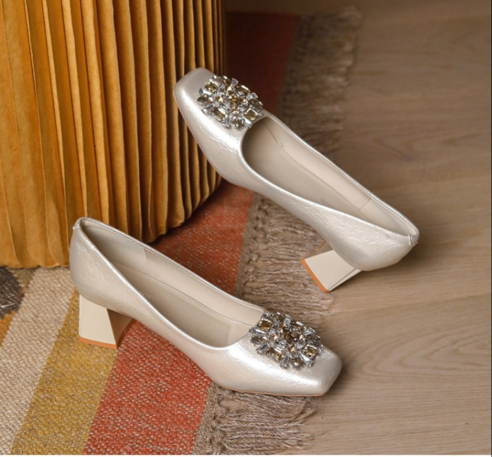 France style low shoes square head side buckle lazy shoes