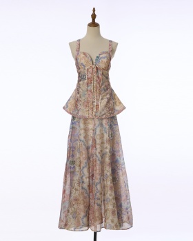 Long stereoscopic tops grain sling dress a set