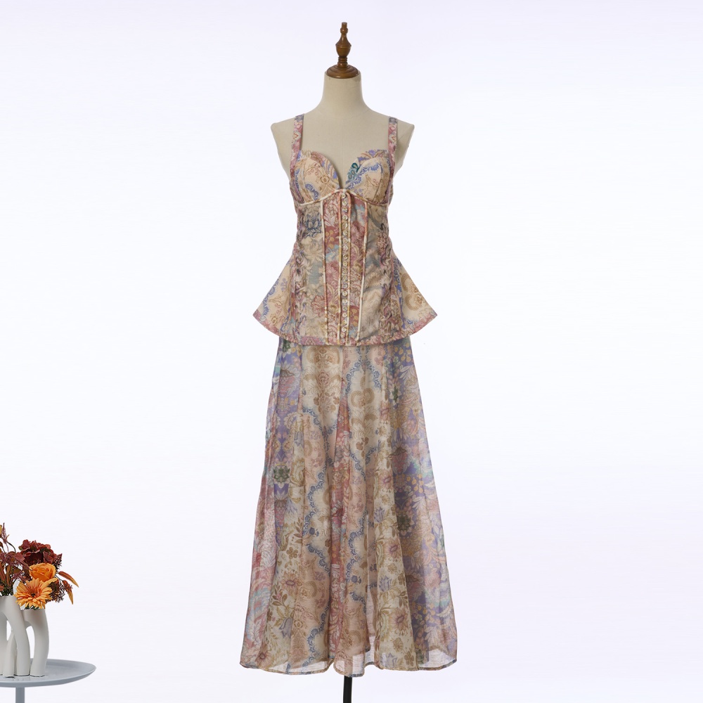 Long stereoscopic tops grain sling dress a set