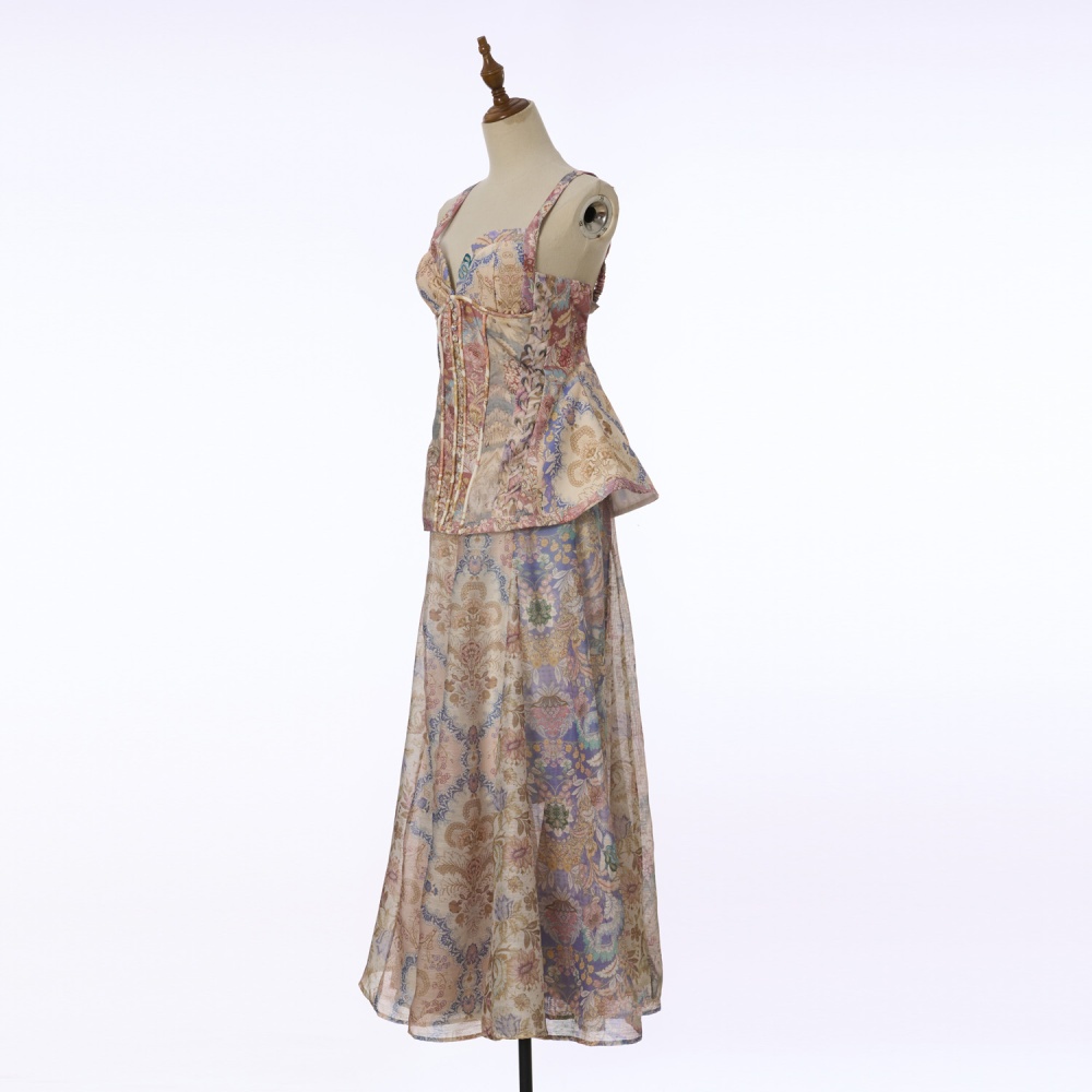 Long stereoscopic tops grain sling dress a set