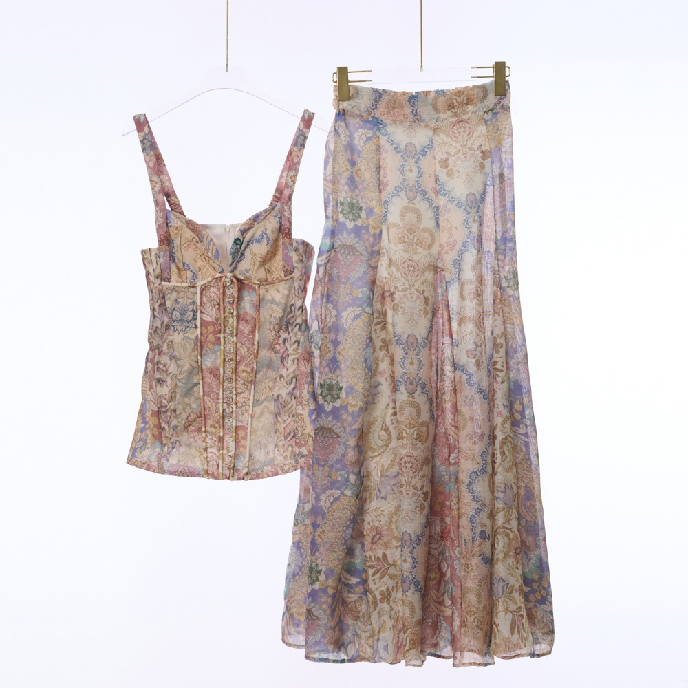 Long stereoscopic tops grain sling dress a set