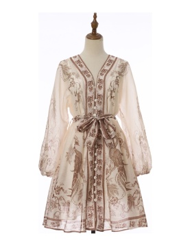 Flax pattern short dress summer flowers swimwear