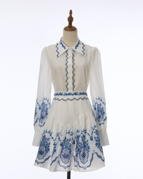 Petal lantern sleeve skirt printing shirt a set