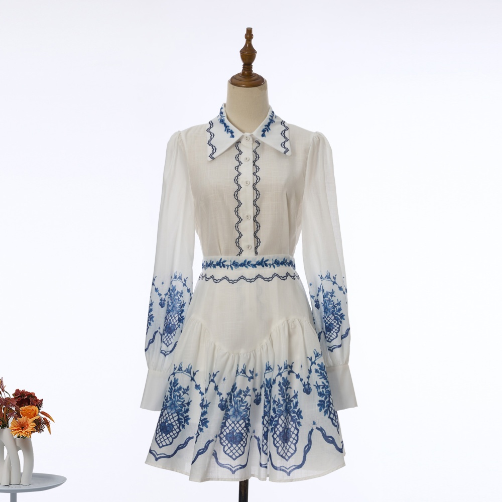 Petal lantern sleeve skirt printing shirt a set