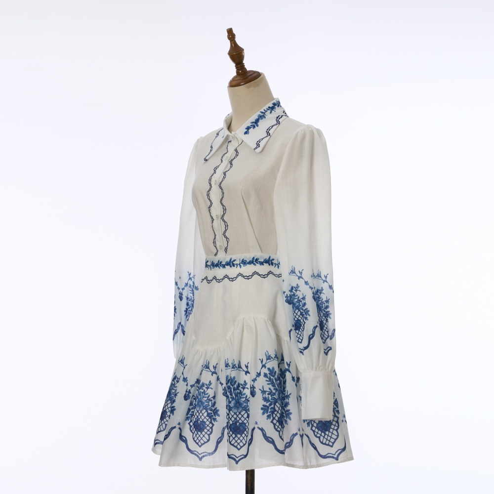 Petal lantern sleeve skirt printing shirt a set