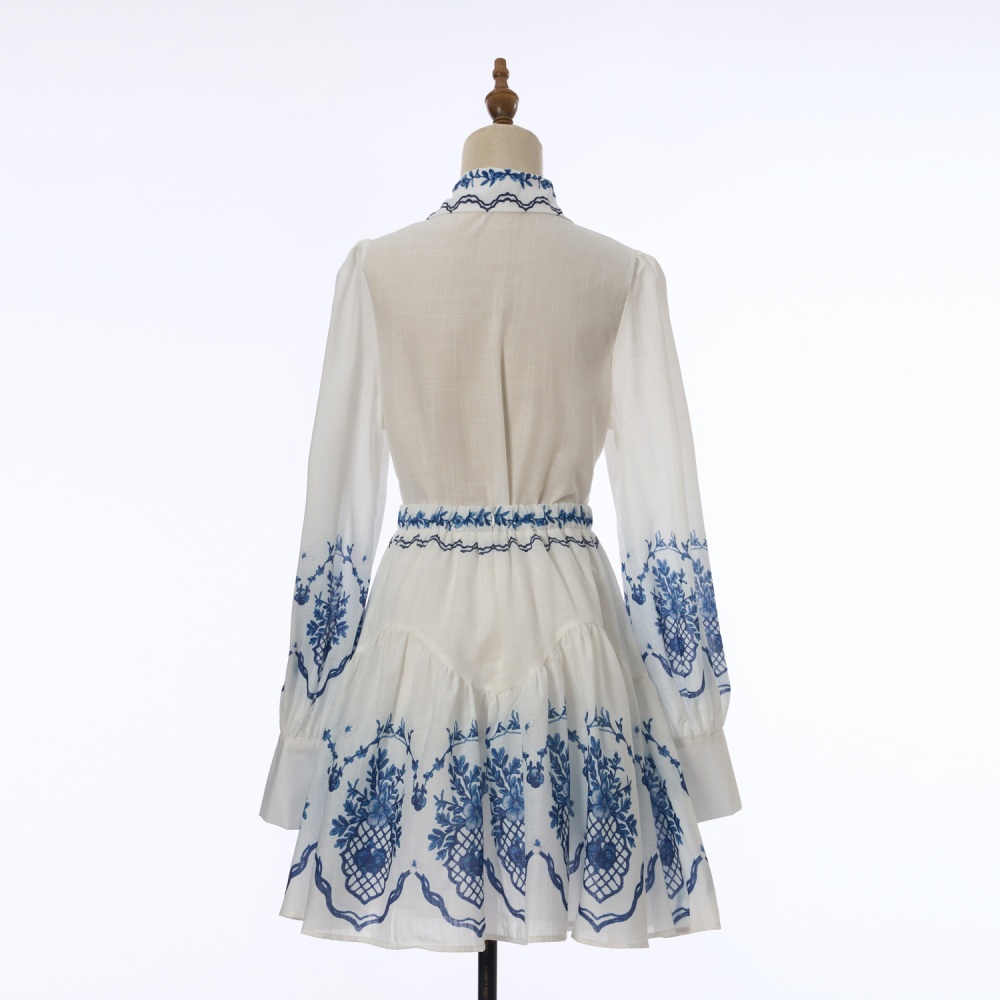 Petal lantern sleeve skirt printing shirt a set