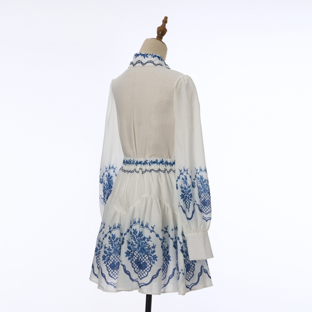 Petal lantern sleeve skirt printing shirt a set