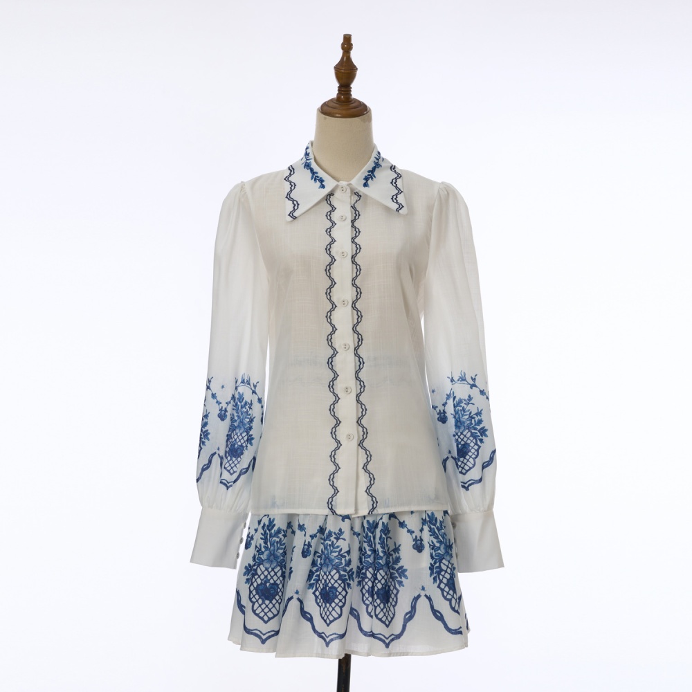 Petal lantern sleeve skirt printing shirt a set