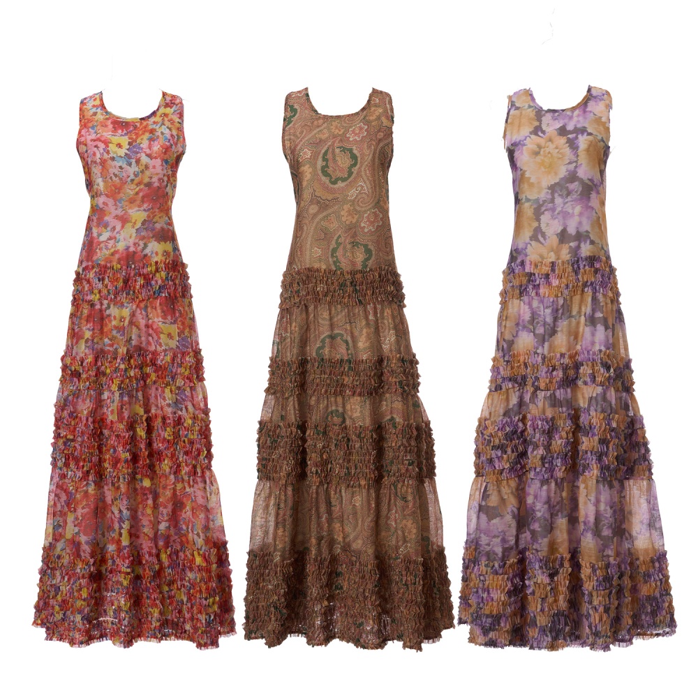 Lotus leaf edges printing dress laminated long dress