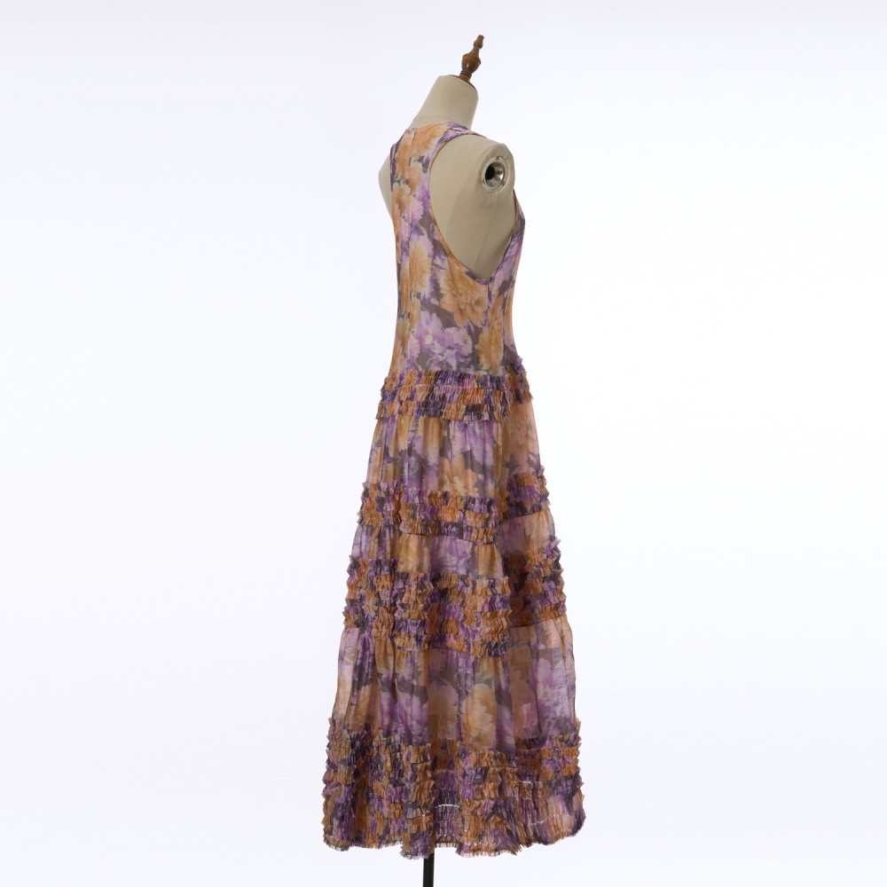 Lotus leaf edges printing dress laminated long dress